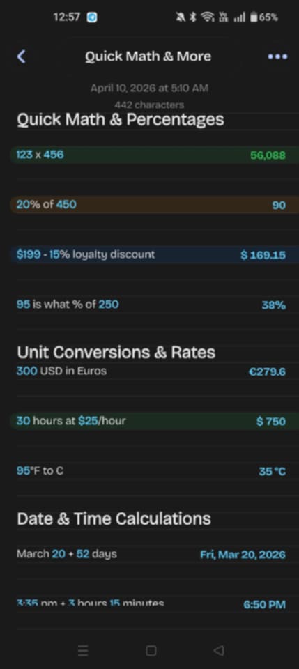 NoteCalc on Android — notes and calculations